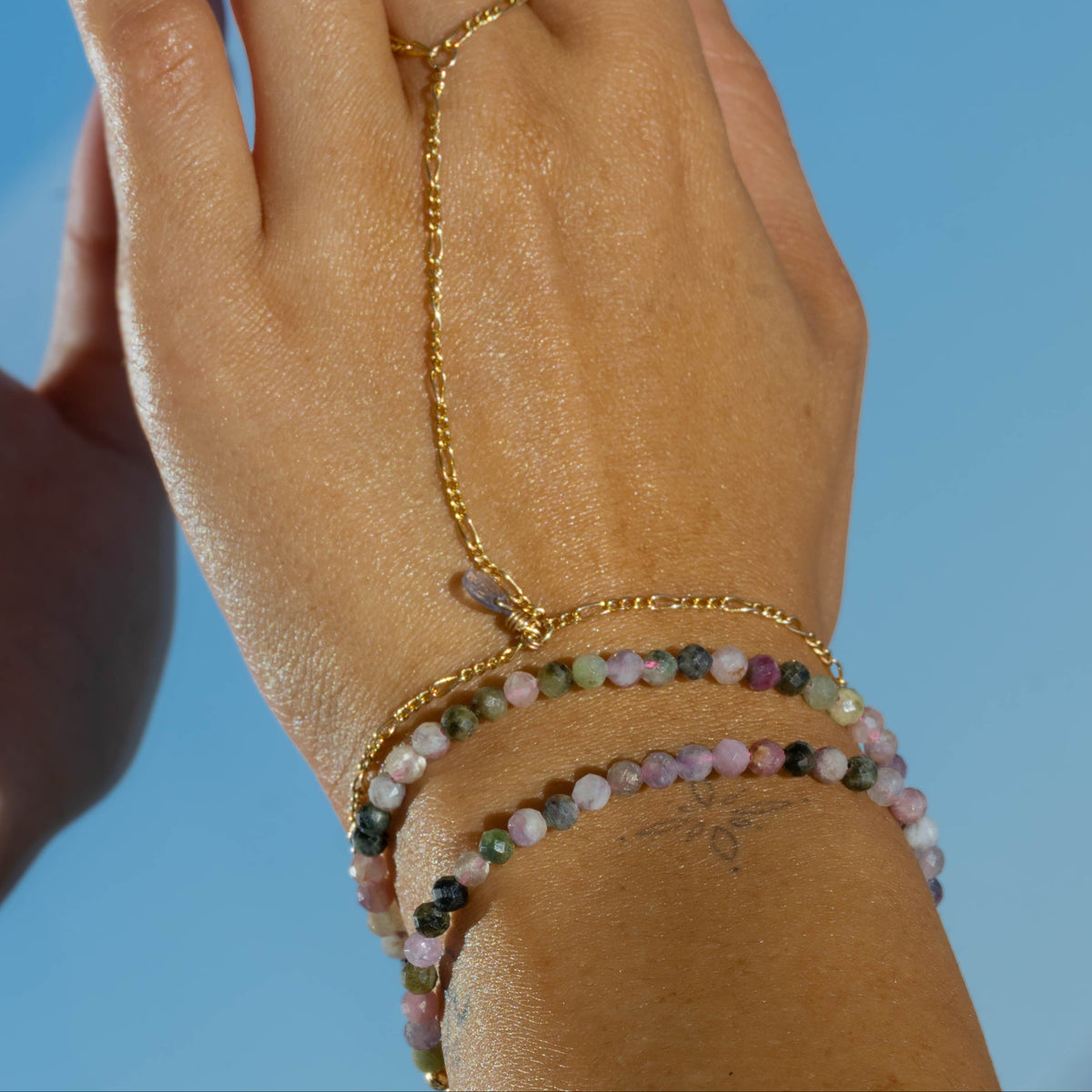 Mixed tourmaline crystal beaded bracelet for self care