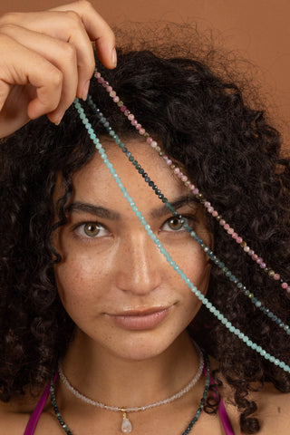 Mixed Tourmaline Beaded Necklace - Waterproof