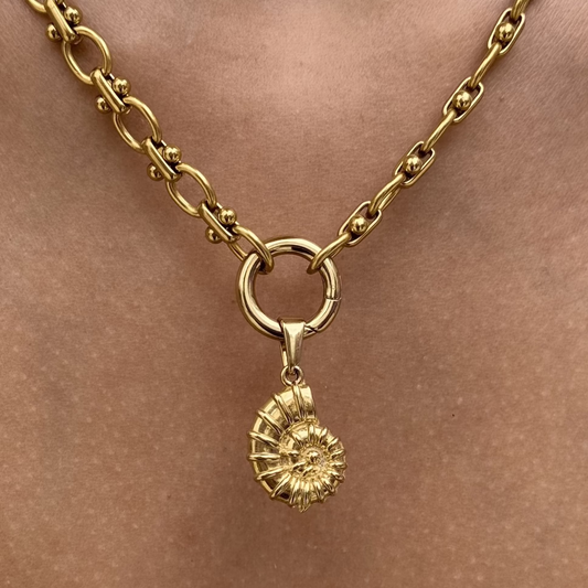 Ammonite spiral charm pendant in waterproof gold