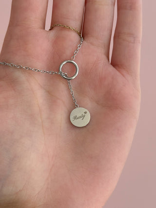 Halo Lariat Necklace - Engravable, Silver