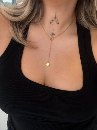 Halo Lariat Necklace - Engravable, 18k PVD Gold
