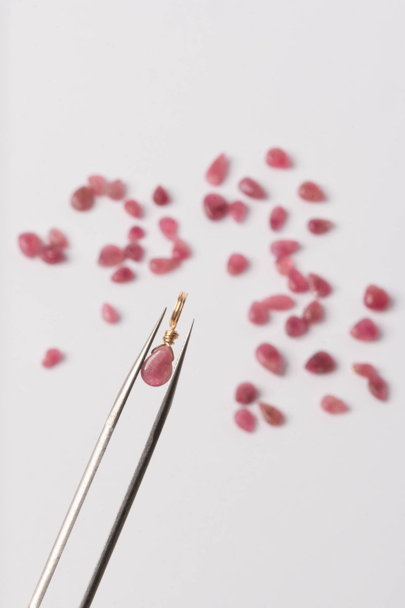 Pink Tourmaline Petite Droplet - October Birthstone
