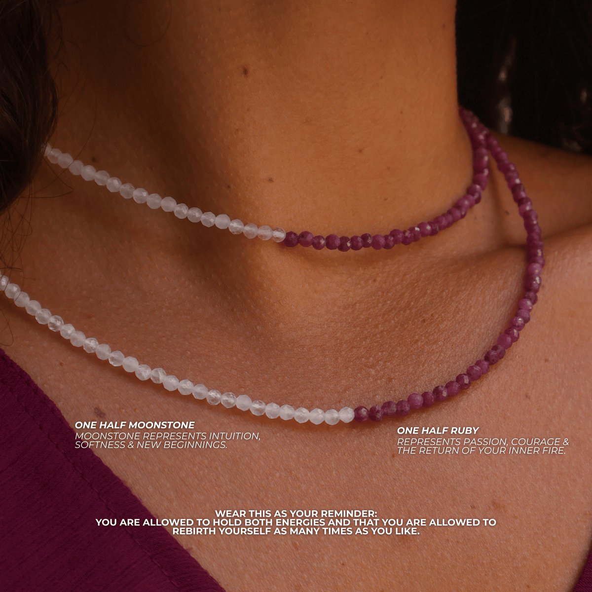 Ruby and Moonstone for Passion - Crystal Beaded Necklace