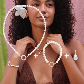 Pearl Necklace, Bracelet & Crystal Droplet Set - The Kindness Collection