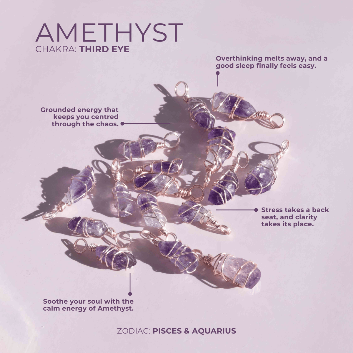 Amethyst to Calm Your Mind - Wrapped Crystal Charm