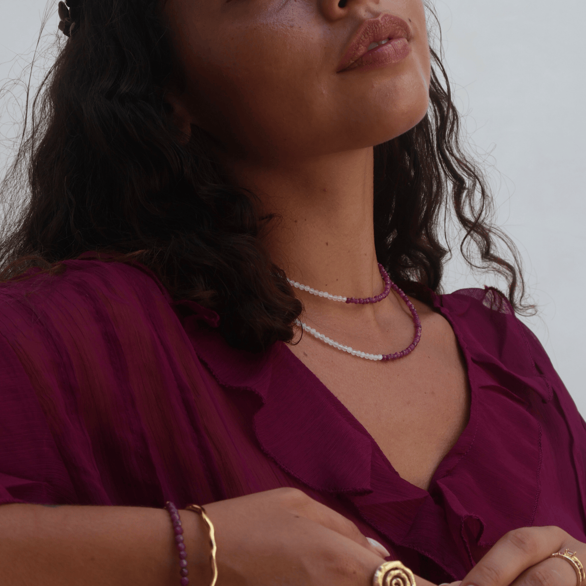Ruby and moonstone crystal beaded necklace for passion