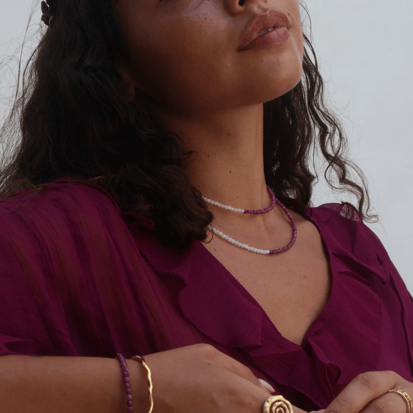Ruby and moonstone crystal beaded necklace for passion
