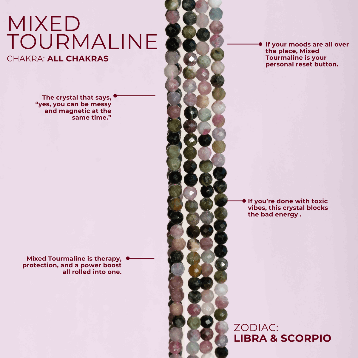 Mixed Tourmaline for Self Care - Crystal Beaded Necklace