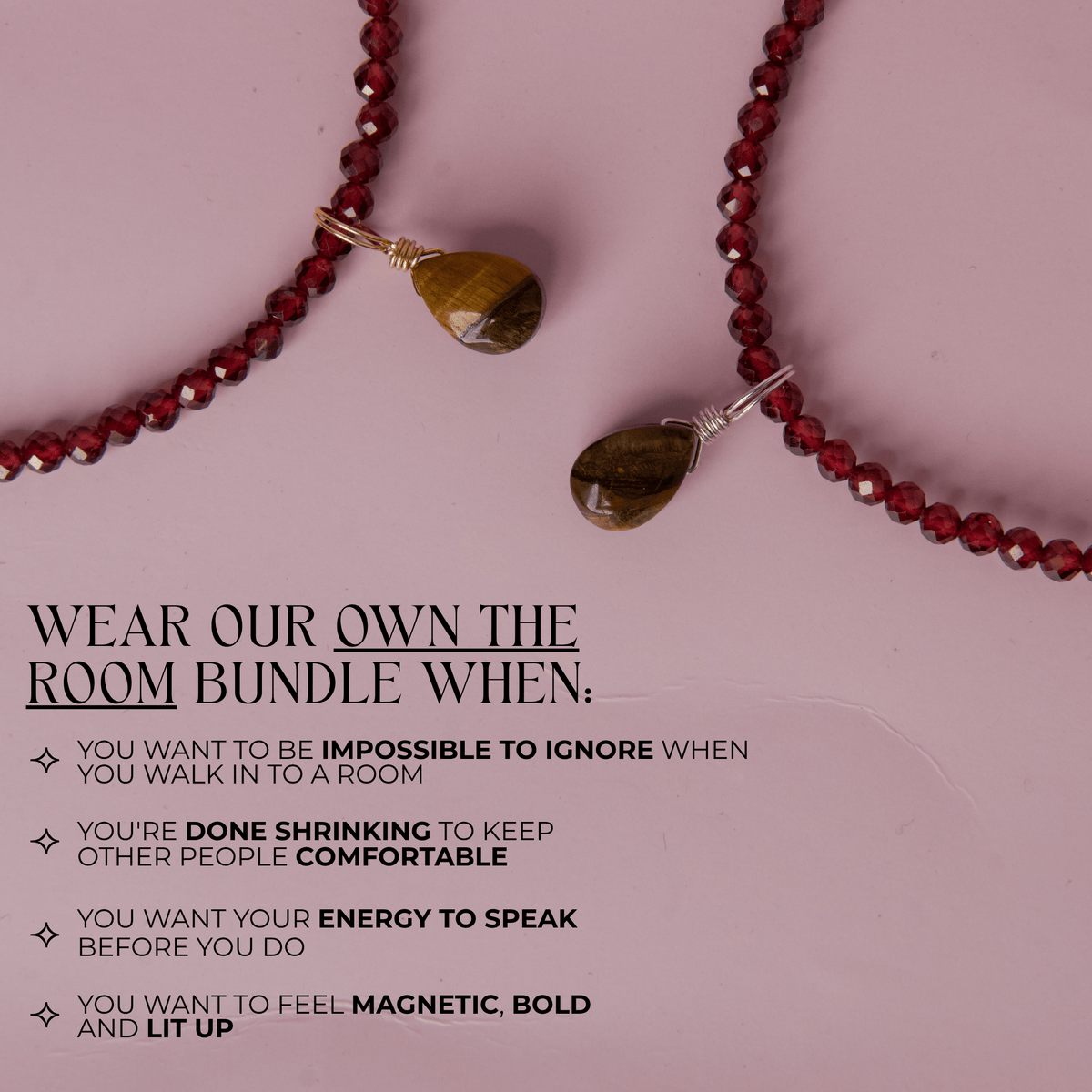 Own The Room Bundle: Tigers Eye + Garnet Necklace (Confidence)