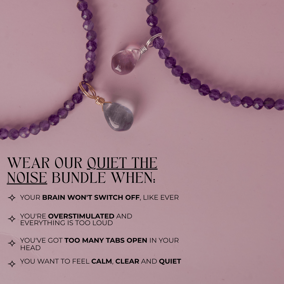 Quiet The Noise Bundle: Rainbow Fluorite + Amethyst Necklace (Calm)