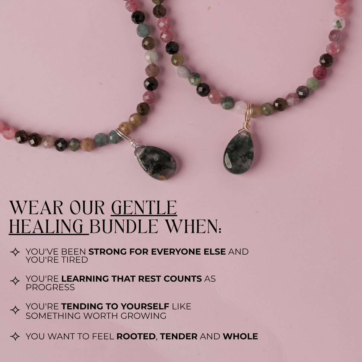 Gentle Healing Bundle: Moss Agate + Mixed Tourmaline Necklace (Healing)