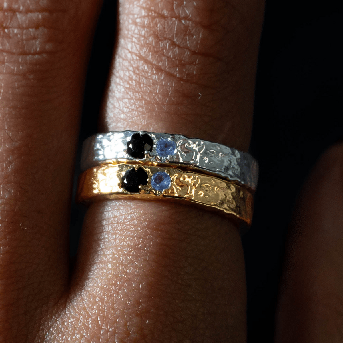 Sahara black tourmaline and tanzanite ring for intuition