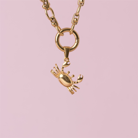 Crab charm pendant in waterproof gold
