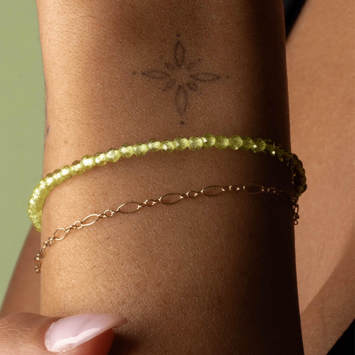 Peridot crystal beaded bracelet for abundance