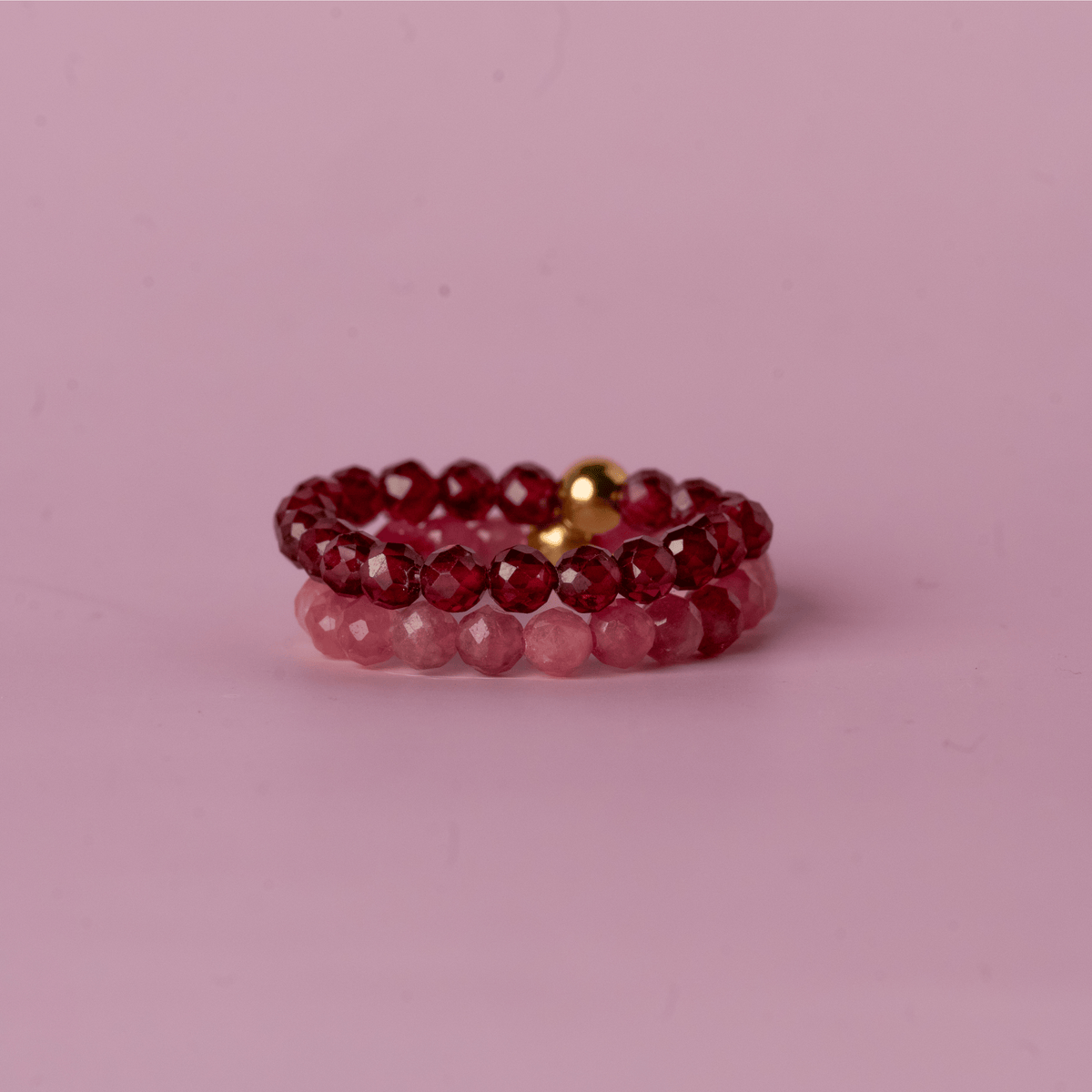 Magnetic Energy Bundle | Pink Tourmaline Ring + Garnet Ring