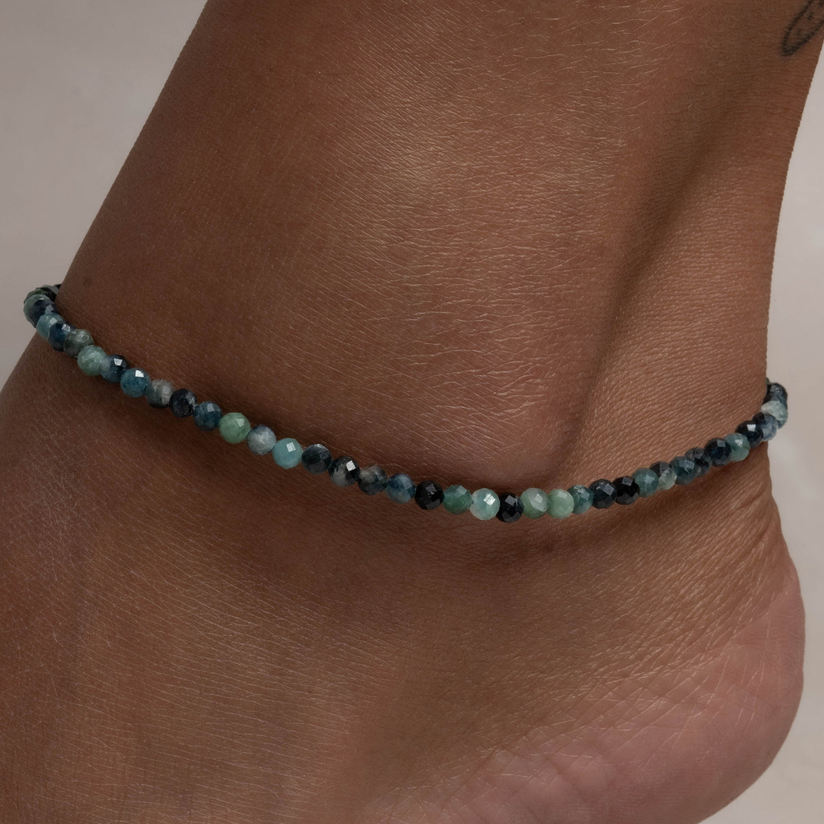 Blue tourmaline crystal beaded anklet for authenticity