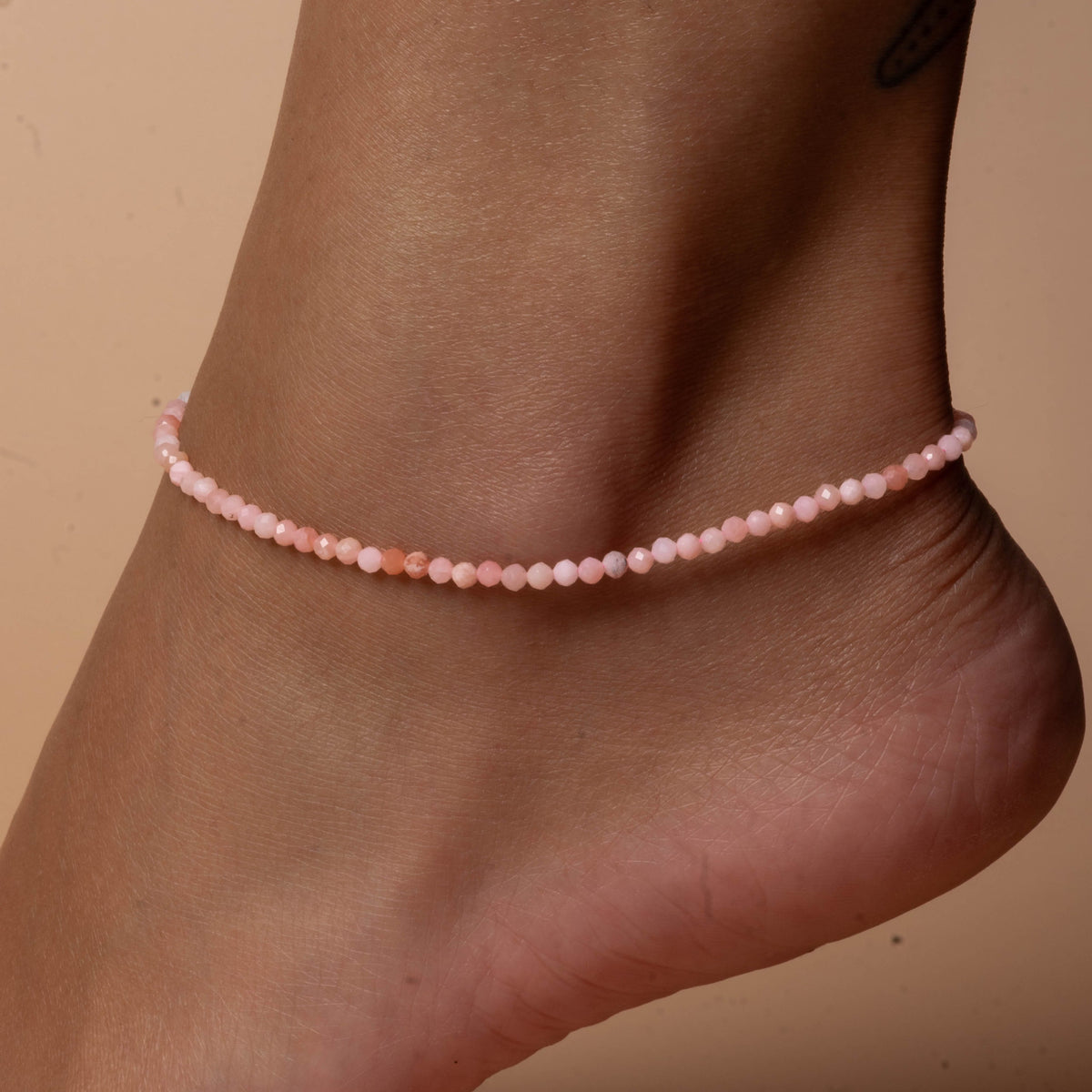 Pink opal crystal beaded anklet for compassion