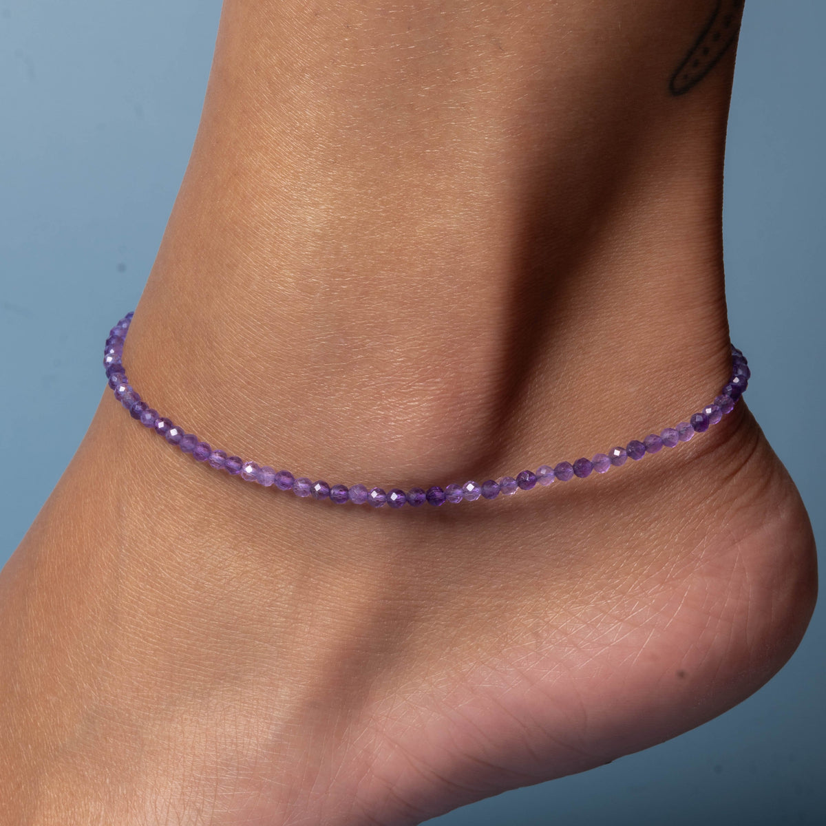 Amethyst crystal beaded anklet for calm