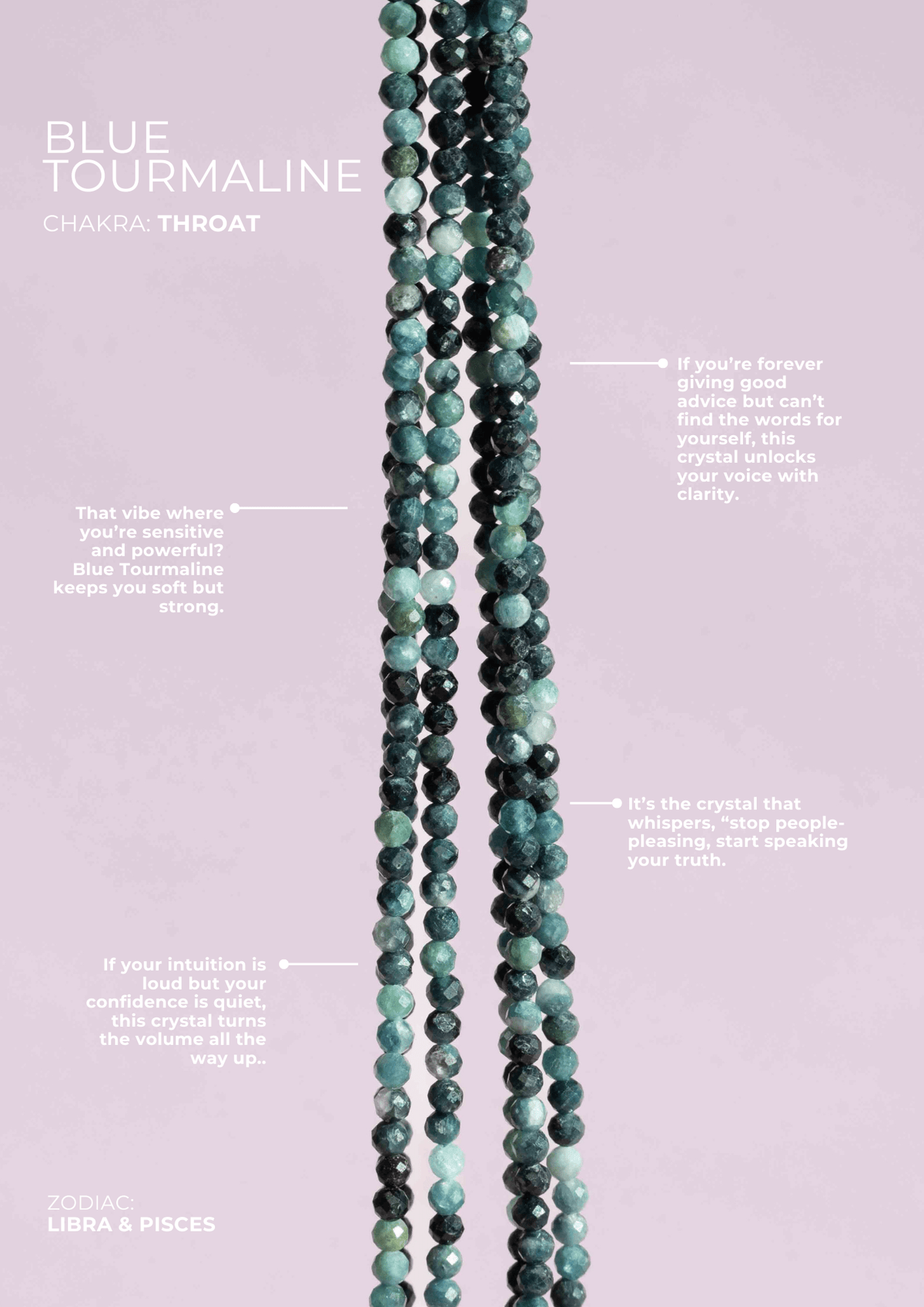 Blue Tourmaline for Authenticity - Crystal Beaded Necklace