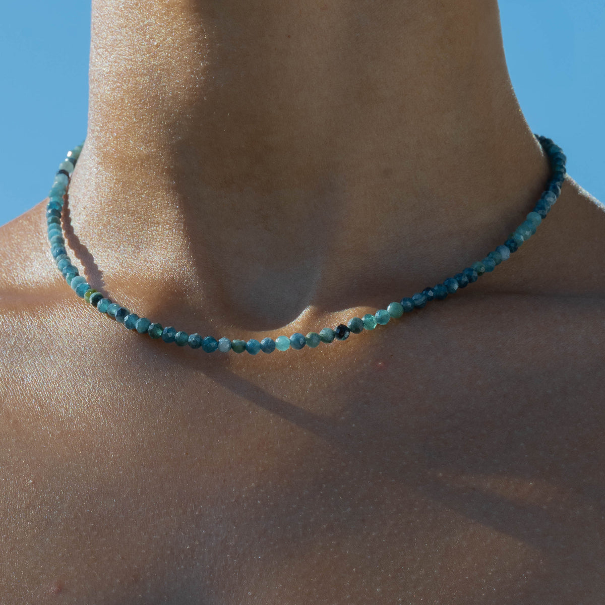 Blue tourmaline crystal beaded necklace for authenticity