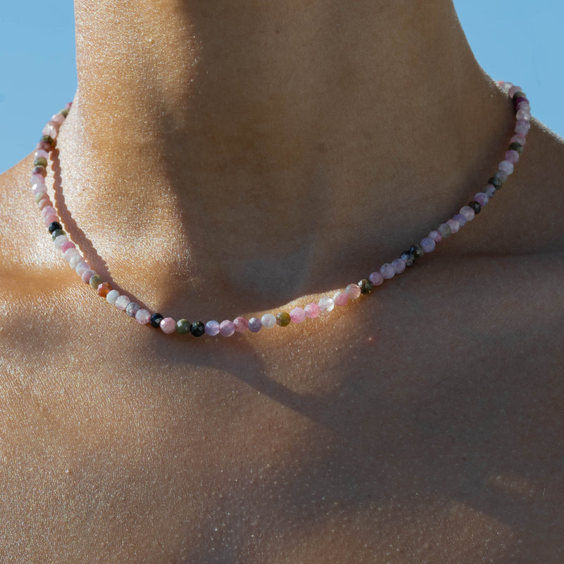 Mixed tourmaline crystal beaded necklace for self care