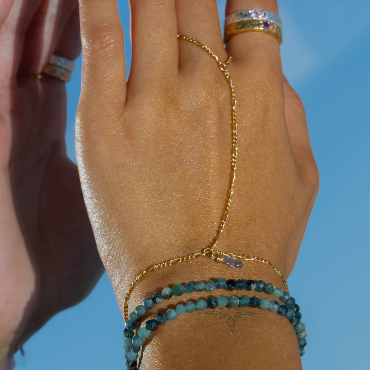 Blue tourmaline crystal beaded bracelet for authenticity