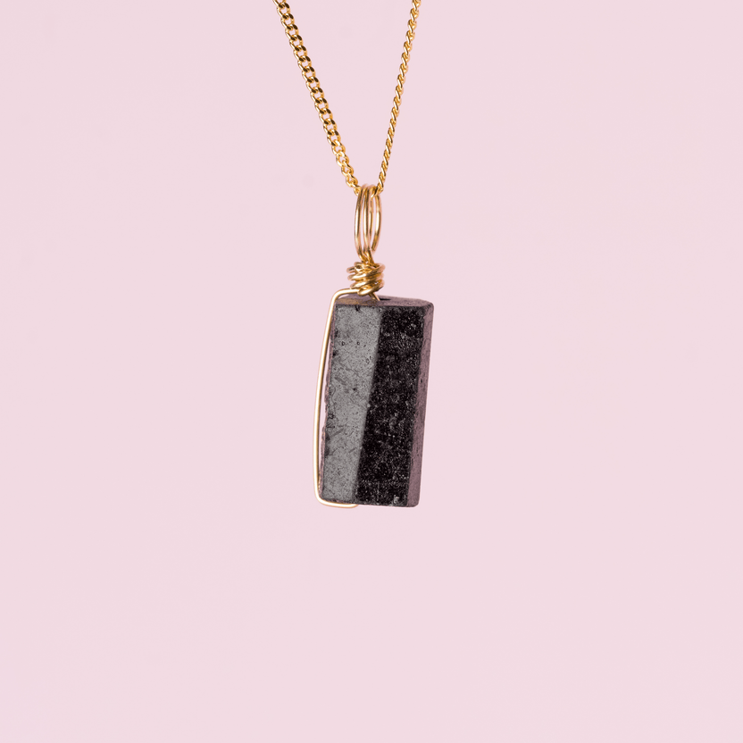 Wire wrapped black tourmaline crystal charm for protection