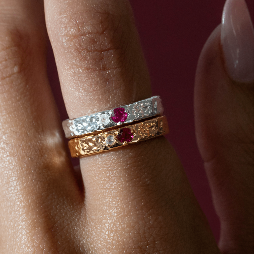 Sahara ruby and moonstone ring for feminine strength