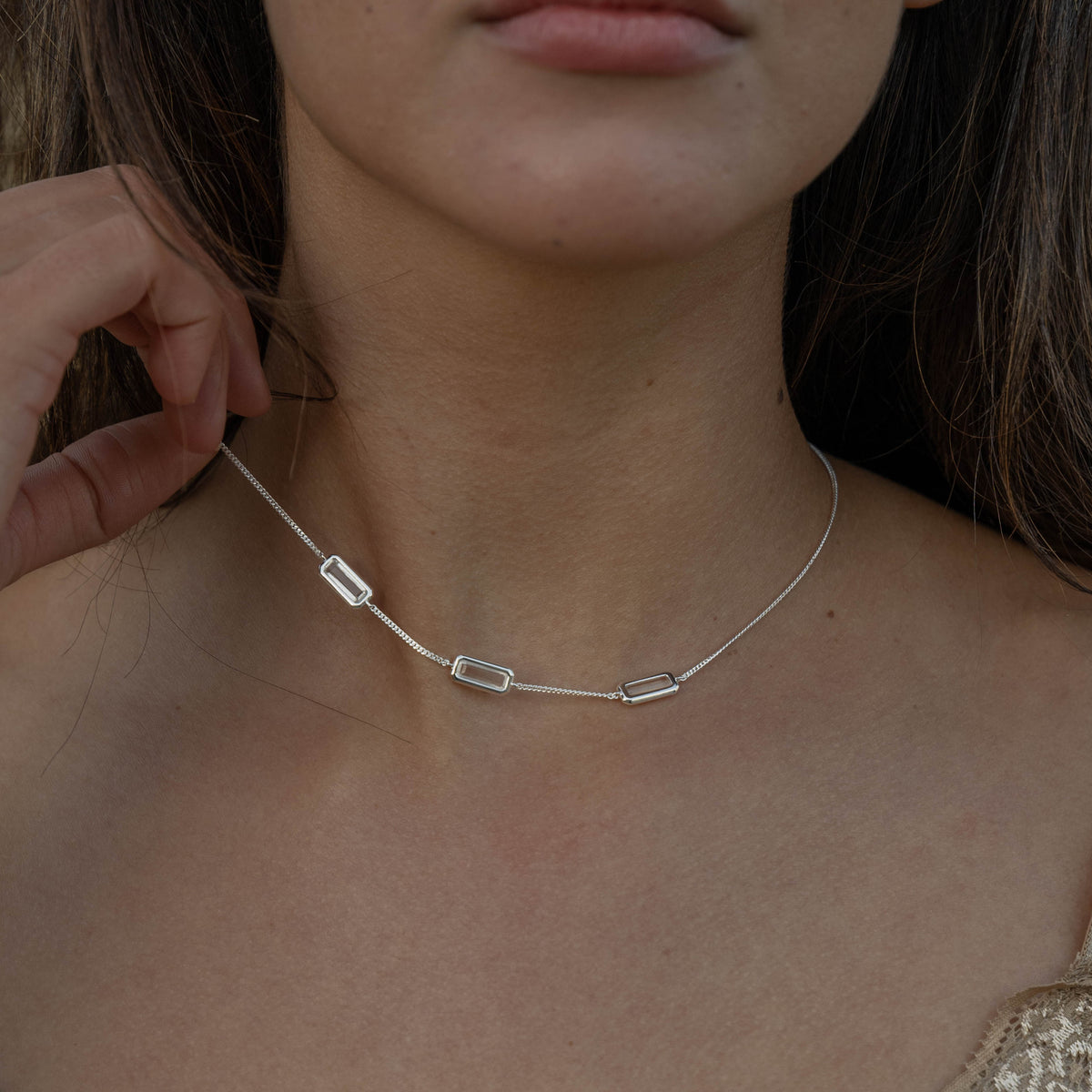 Purity clear quartz bezel pendant necklace in gold