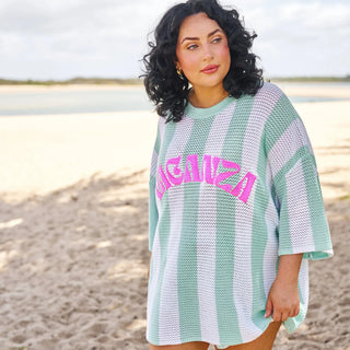 Hibiscus Hotel - Vacanza Knit Top - Mint & White Stripe
