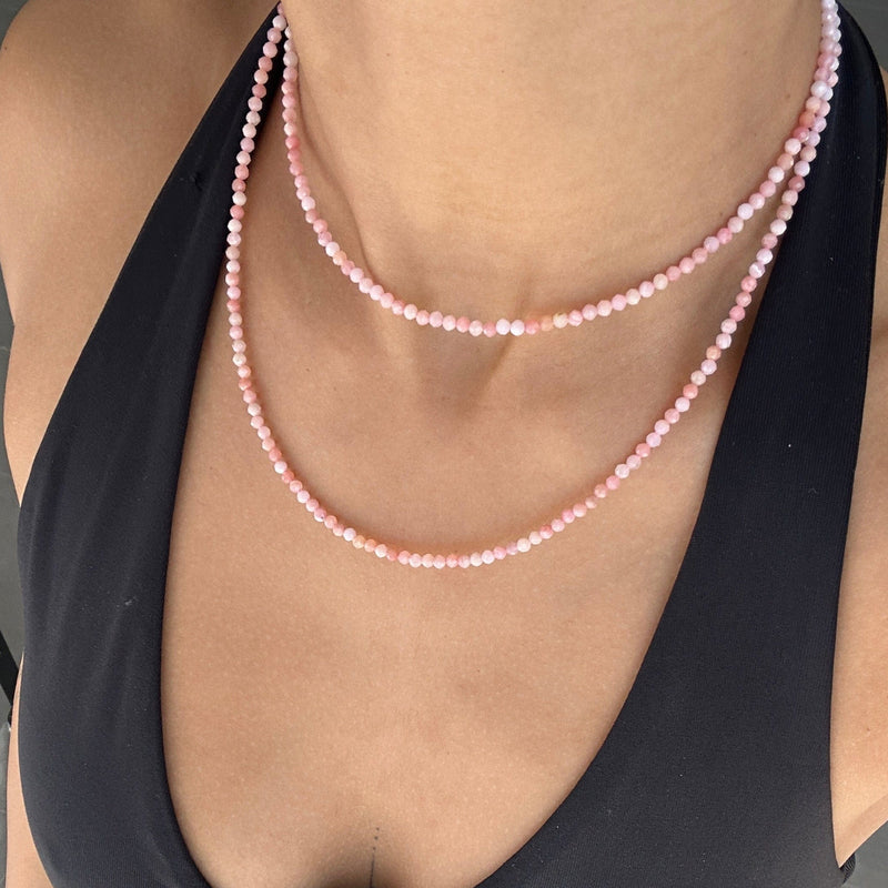 Pink opal crystal beaded necklace for compassion
