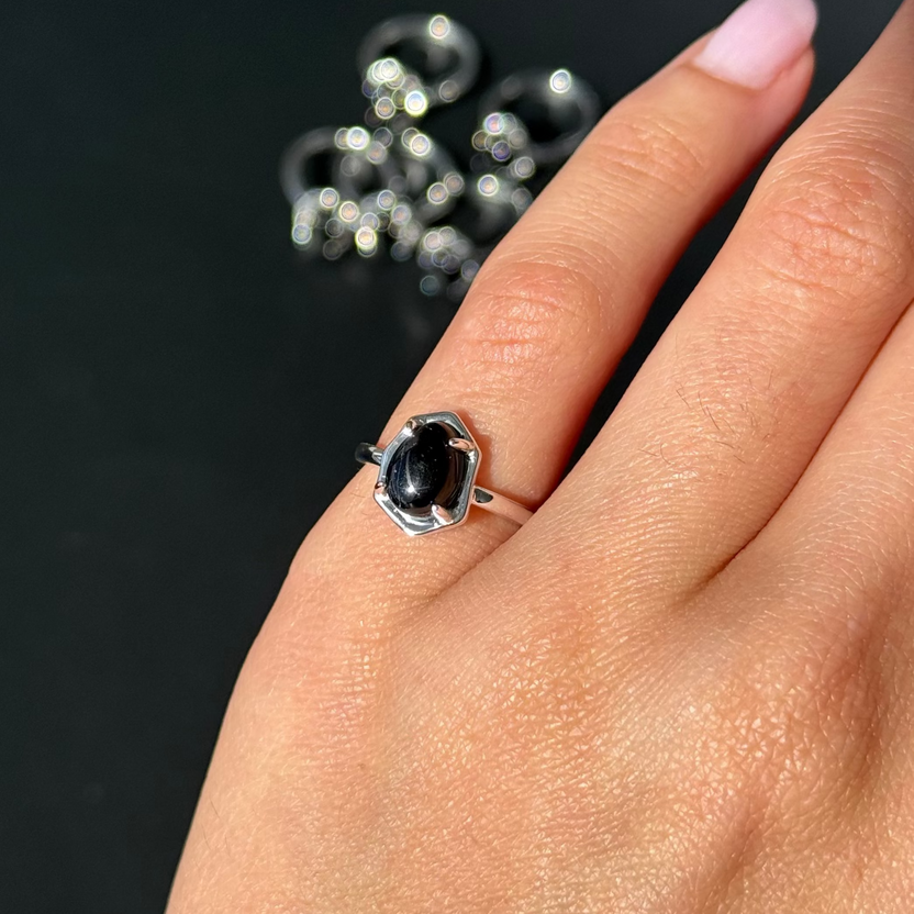 Peace Protector black tourmaline Juniper ring in gold