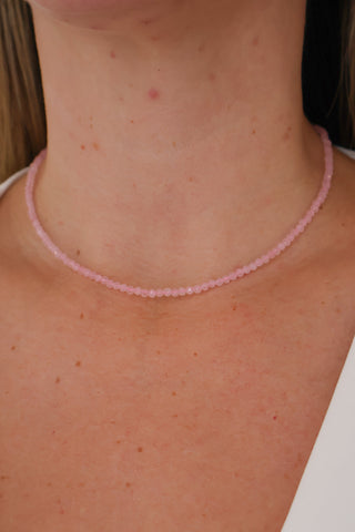 Rose Quartz Beaded Necklace - Waterproof