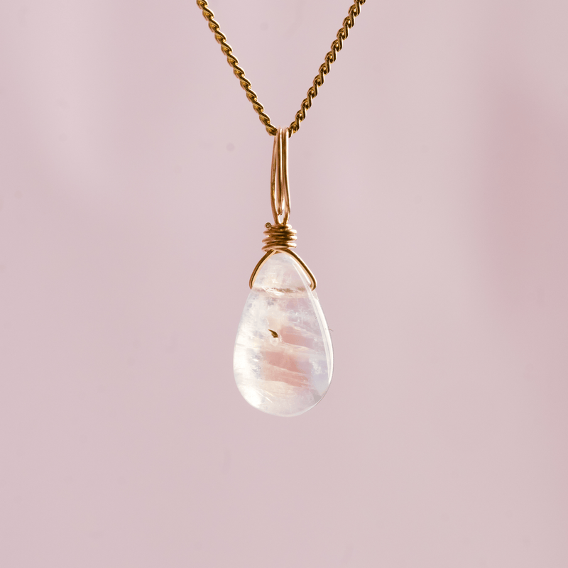 Moonstone crystal charm droplet for new beginnings