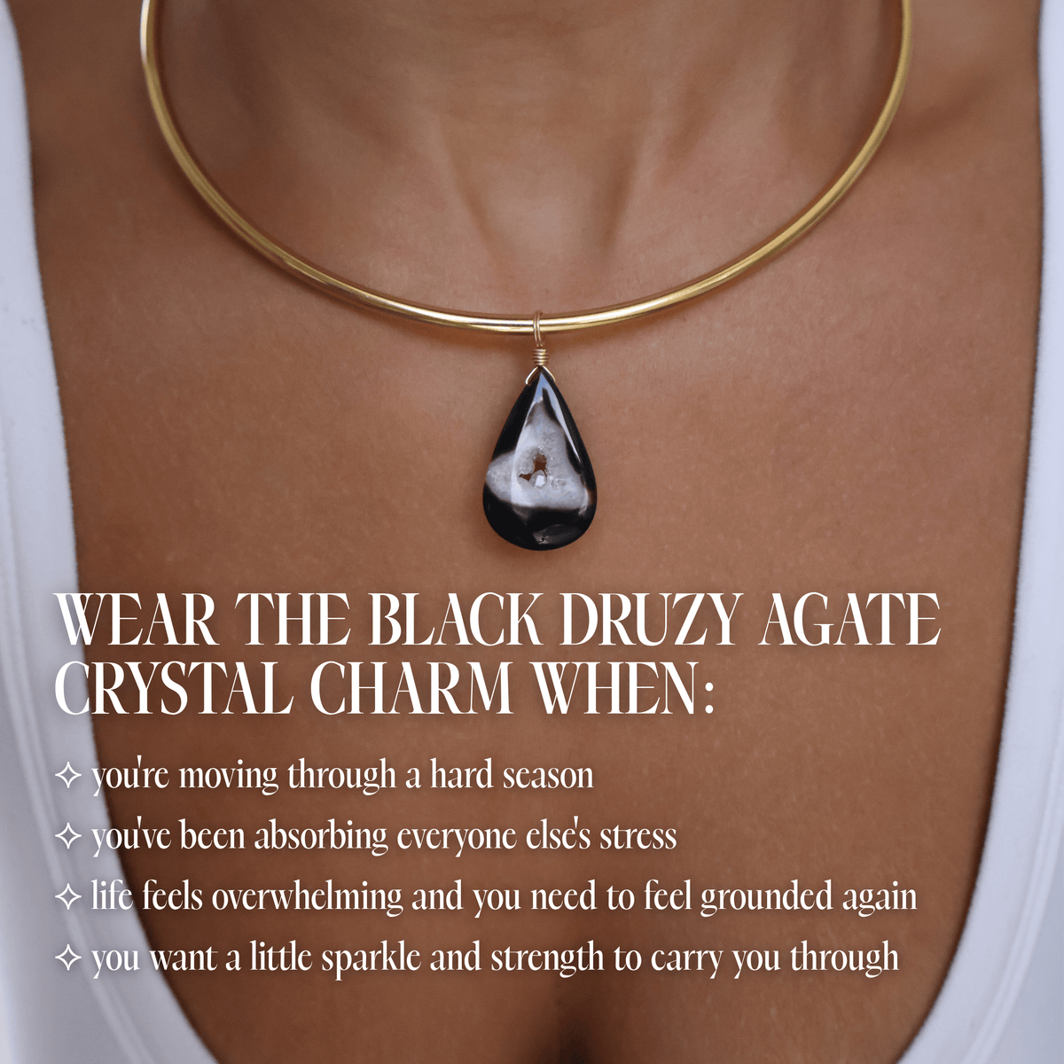 Black Druzy Agate for Protection - Crystal Charm