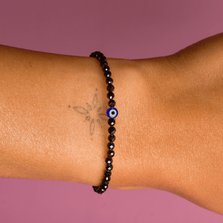 Black Spinel with Evil Eye for Protection - Crystal Beaded Bracelet