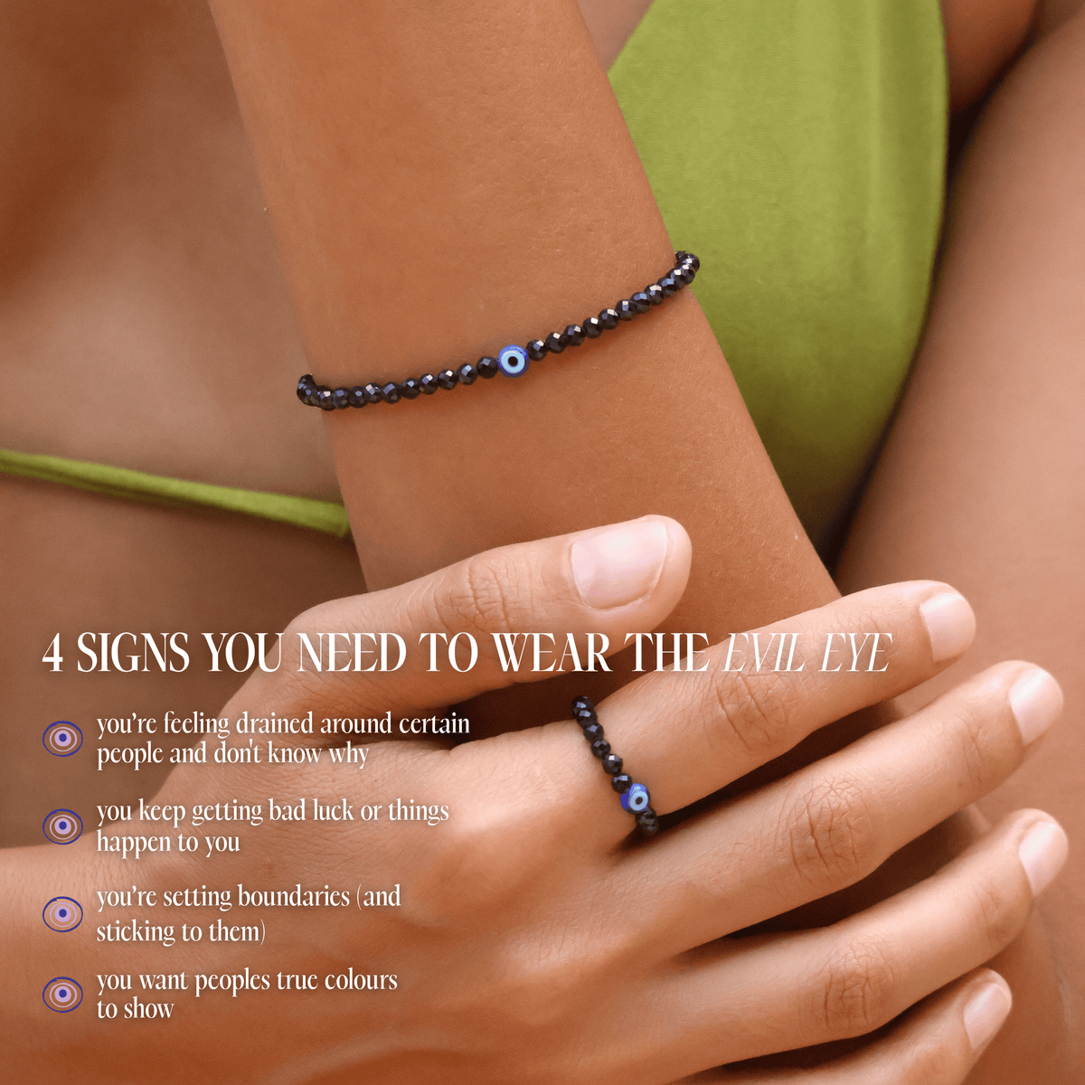 Black Spinel with Evil Eye for Protection - Crystal Beaded Bracelet