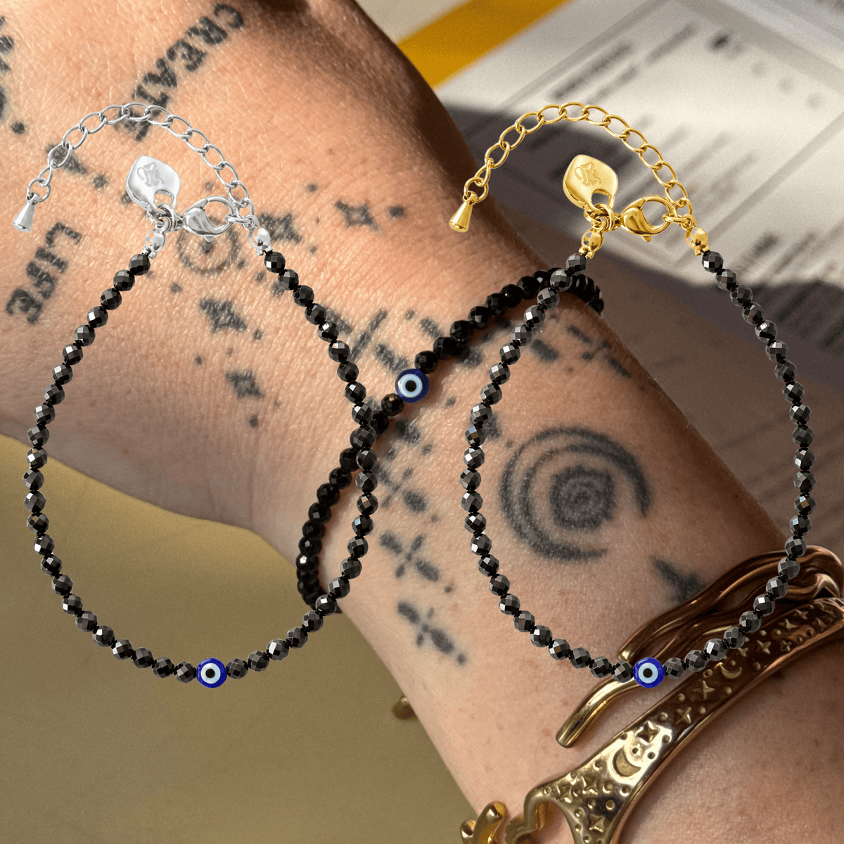 Black Spinel with Evil Eye for Protection - Crystal Beaded Bracelet