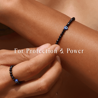 Black Spinel with Evil Eye for Protection - Crystal Beaded Bracelet