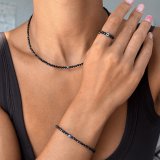Black Spinel with Evil Eye for Protection - Crystal Beaded Bundle (Ring, Bracelet + Necklace)