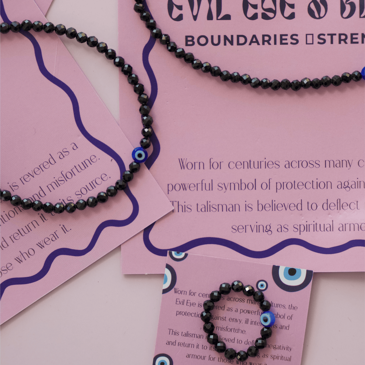 Black Spinel with Evil Eye for Protection - Crystal Beaded Bundle (Ring, Bracelet + Necklace)