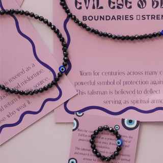 Black Spinel with Evil Eye for Protection - Crystal Beaded Bundle (Ring, Bracelet + Necklace)