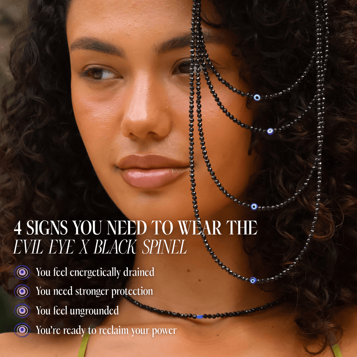 Black Spinel with Evil Eye for Protection - Crystal Beaded Necklace