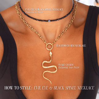 Black Spinel with Evil Eye for Protection - Crystal Beaded Necklace