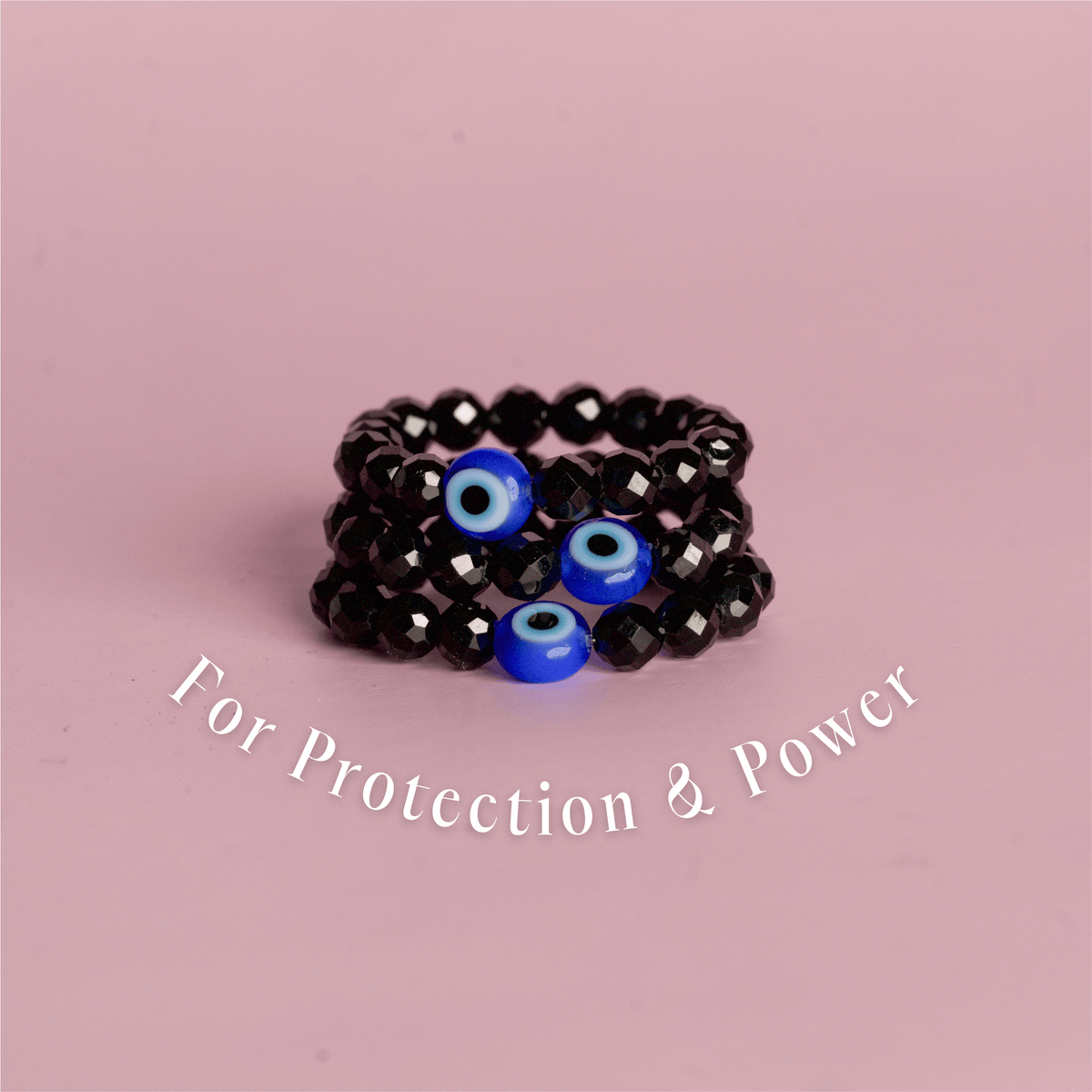 Black Spinel with Evil Eye for Protection | Crystal Beaded Ring
