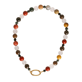 Grounded crystal beaded charm necklace with gold clasp