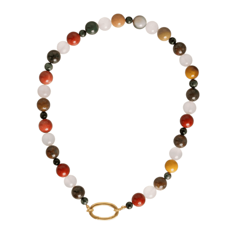 Grounded crystal beaded charm necklace with gold clasp