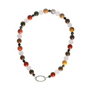 Grounded crystal beaded charm necklace with silver clasp