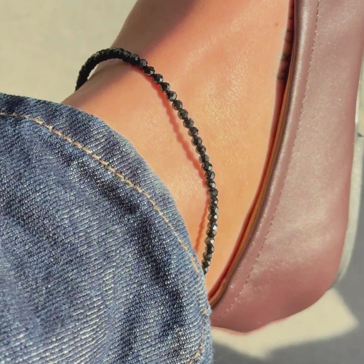 Black Spinel for Protection with Boundaries - Crystal Beaded Anklet