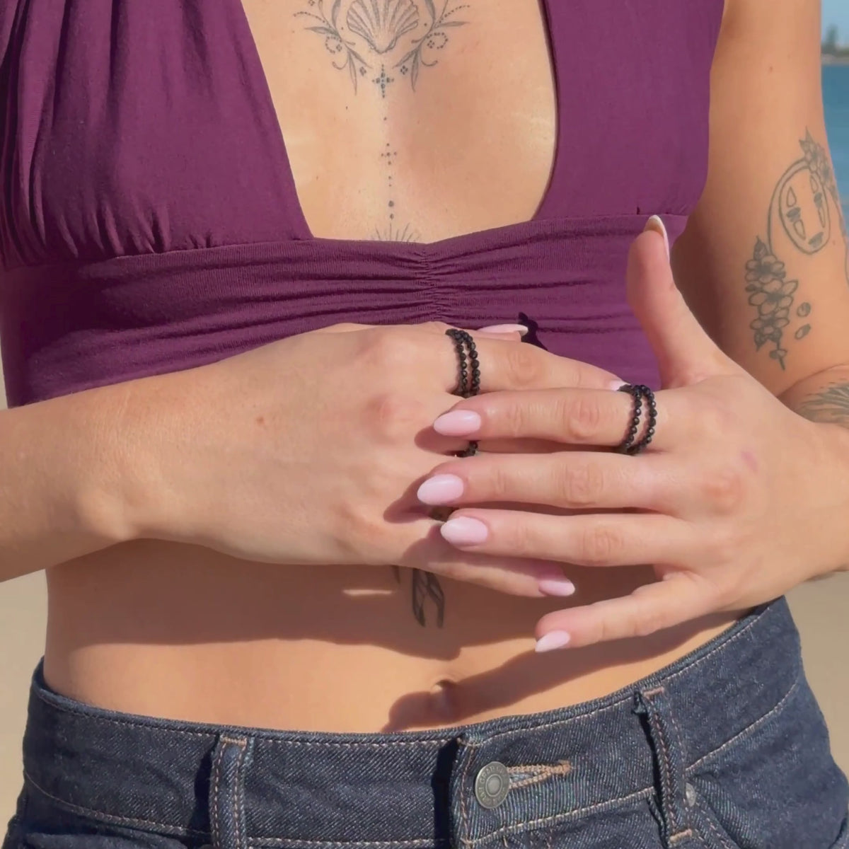 Black Spinel for Protection | Crystal Beaded Ring